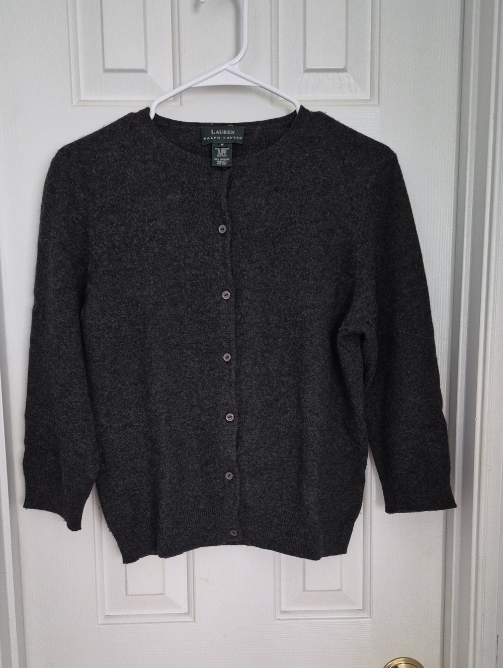 Lauren Ralph Lauren Dark Charcoal Button-Front Crewneck Cardigan